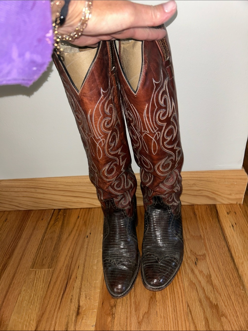 Larry Mahan Brown Two-Tone Western Knee-High Boots